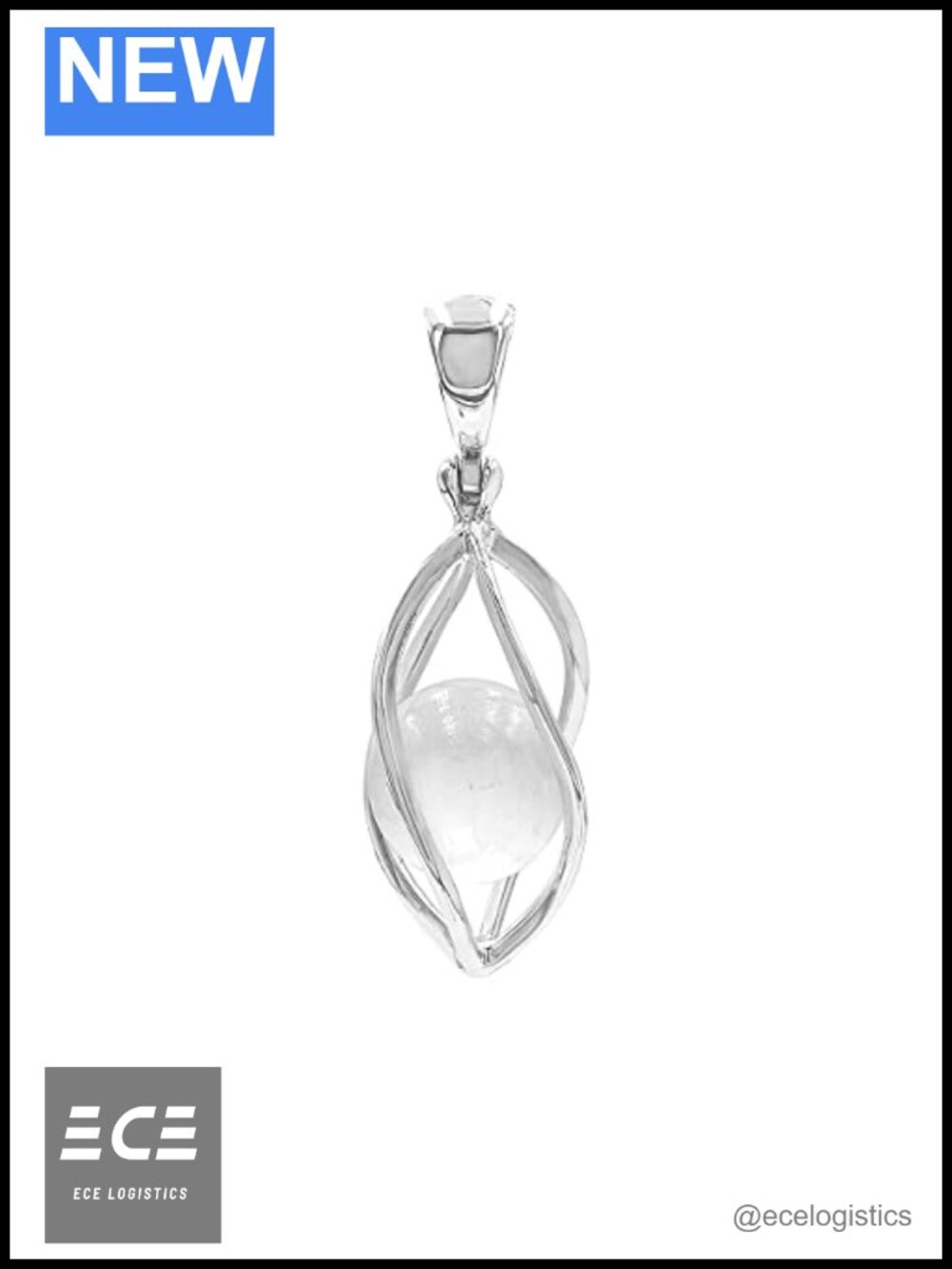 Hand-Crafted Sterling Silver Selenite Sphere Pendant Necklace Spindle